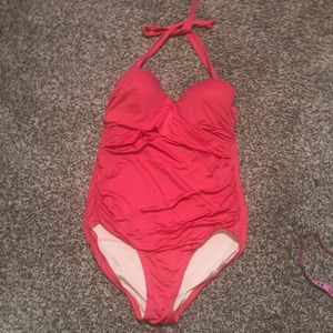 Pink halter one piece swimsuit